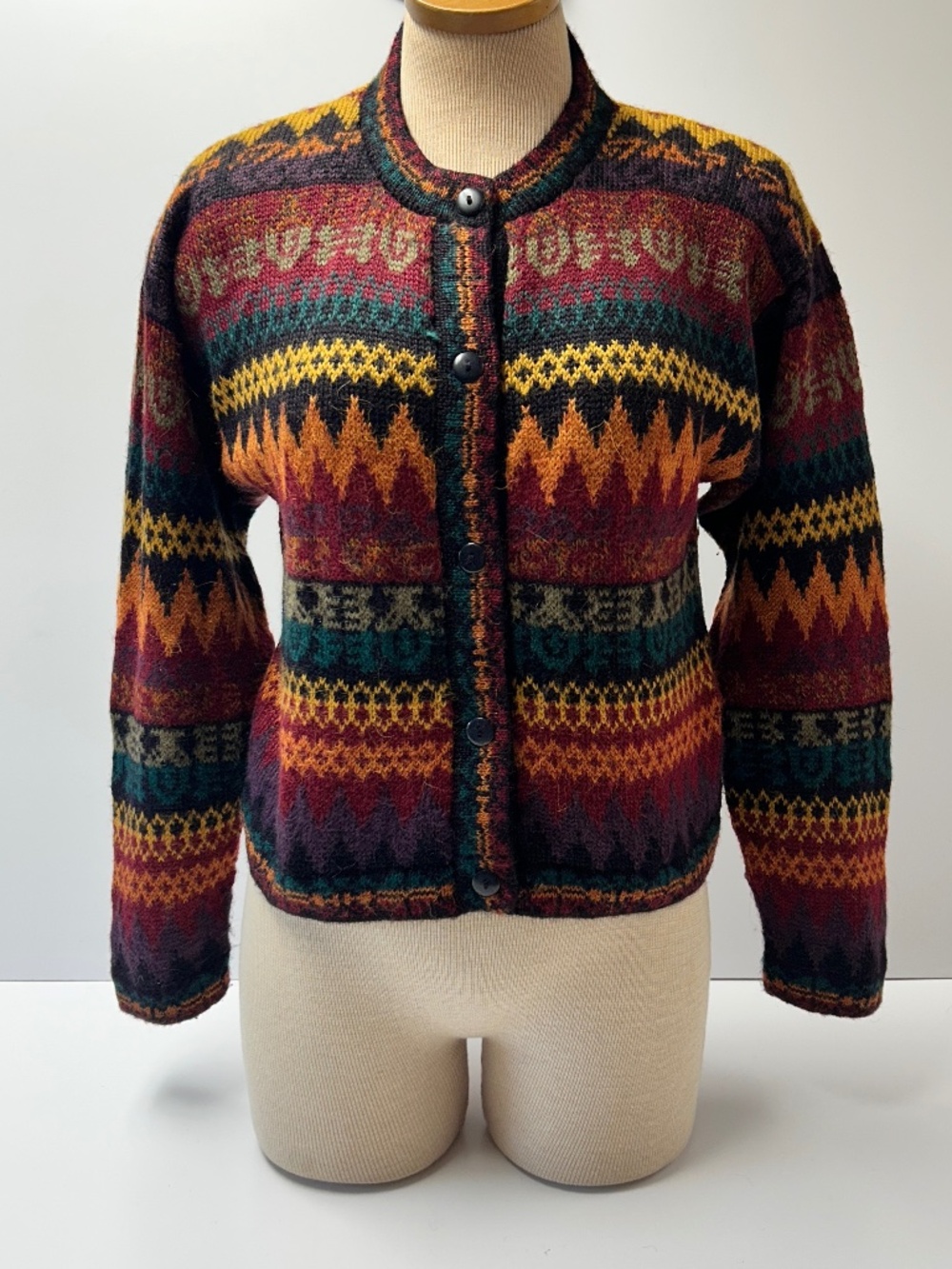 Vintage Alpaca Connection Handmade Peru 100% Alpaca Fair Isle Cardigan Women's M